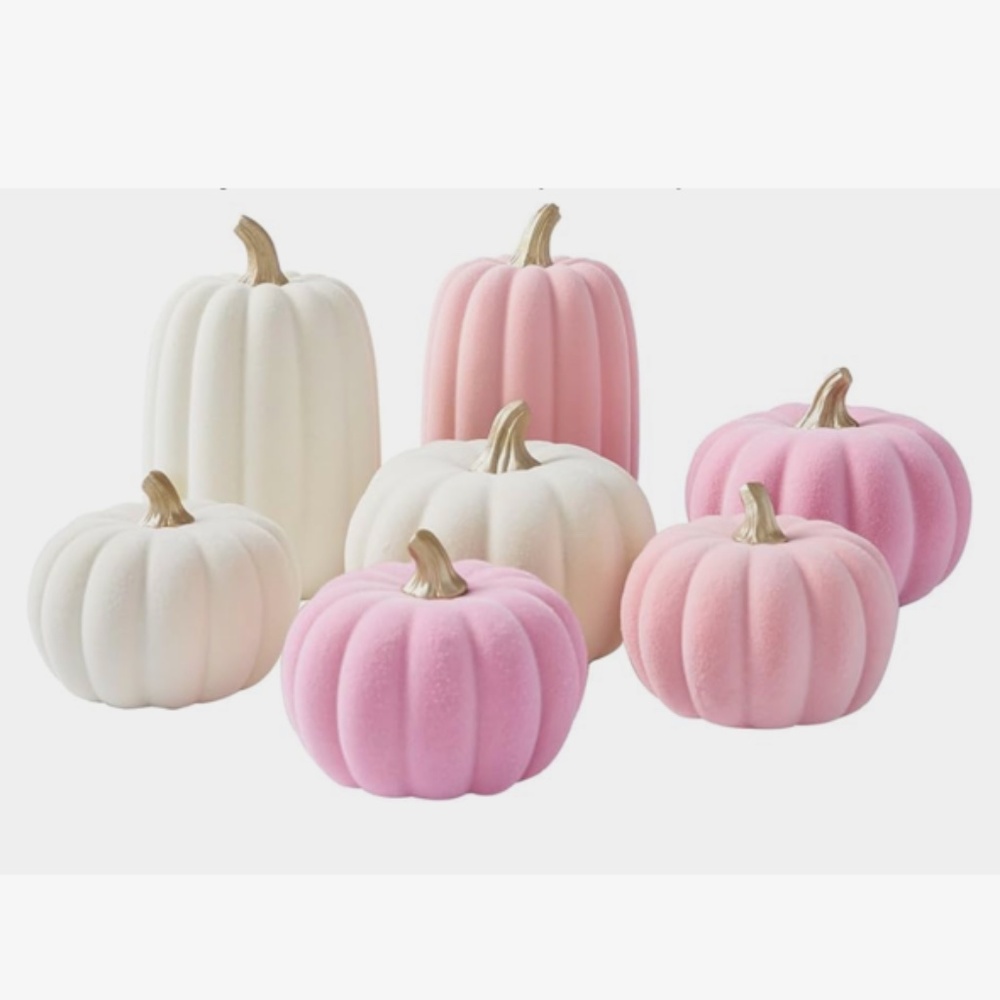 WD Wondrous Set of 7 Pink & Beige Chic  Pumpkin Decorations NIB